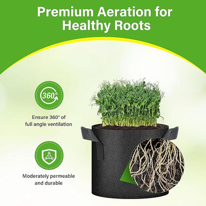 HealSmart 12-Pack 3 Gallon Nonwoven Grow Bags, Aeration Fabric Pots with Handles, Suitable for Garden Fruits, Vegetables and Flowers, Black