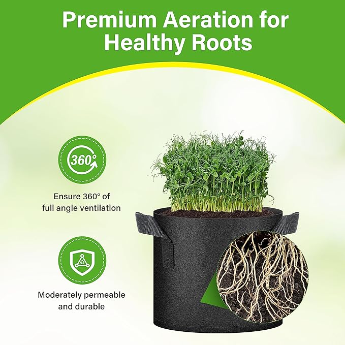 HealSmart 6-Pack 3 Gallon Nonwoven Grow Bags, Aeration Fabric Pots with Handles, Suitable for Garden Fruits, Vegetables and Flowers, Black