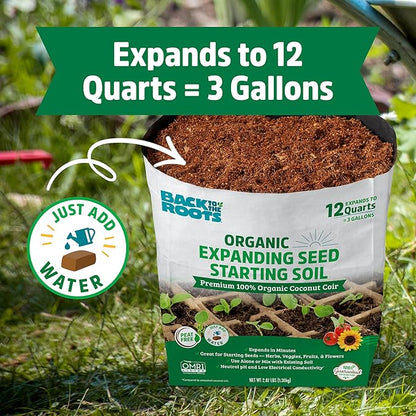 Back to The Roots Organic Seed Starting, Compressed Block expands to 12 Quarts, Made for Herbs, Veggies, Flowers