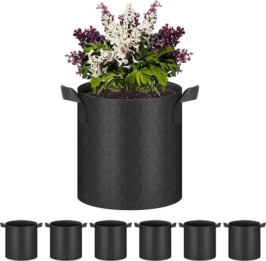 HealSmart 6-Pack 2 Gallon Nonwoven Grow Bags, Aeration Fabric Pots with Handles, Suitable for Garden Fruits, Vegetables and Flowers, Black