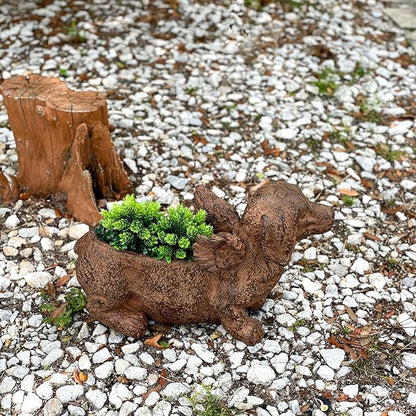 Whimsical Flying Dachshund Planter with Drain Hole – 18 Inch Brown Magnesium Oxide Wiener Dog Animal Planter for Succulents, Flowers, Indoor Outdoor Rustic Decor – Weather-Resistant Dog Garden Pot