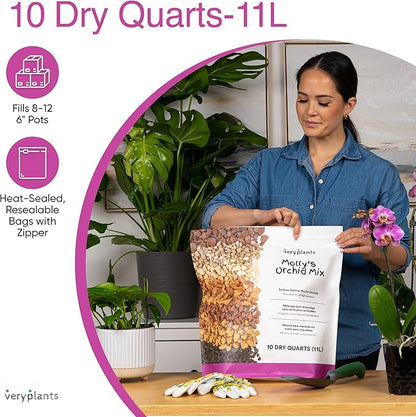 Molly's Orchid Potting Mix - Premium Gritty Soilless Orchid Mix - Chunky High Drainage vs Standard Potting Soil for Indoor Plants - Contains Bark, Coco Chips, Akadama, Pumice, Lava Rock 10 Dry Quarts