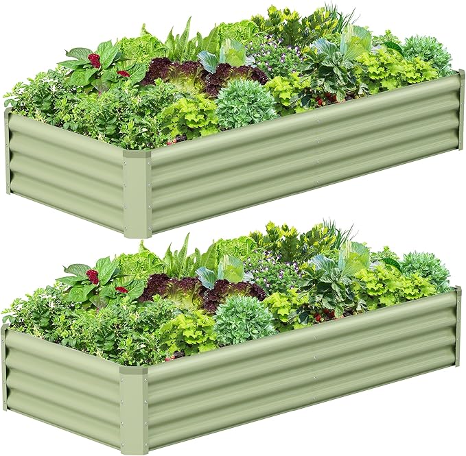 2PCS 6x3x1FT Galvanized Raised Garden Bed Kit, Galvanized Planter Raised Garden Boxes Outdoor, Large Metal Raised Garden Beds for Vegetables-Green