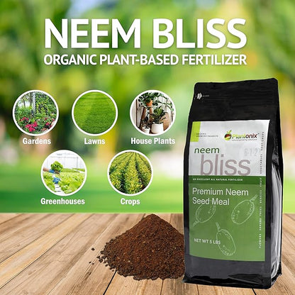 Perlite Bliss (8 Qts) + Neem Bliss (5lbs) - Organic Perlite for Plants & Neem Cake for Plants - Perlite for Gardening - Neem Seed Meal Fertilizer - Neem Powder for Plants - Garden Soil Potting Mix