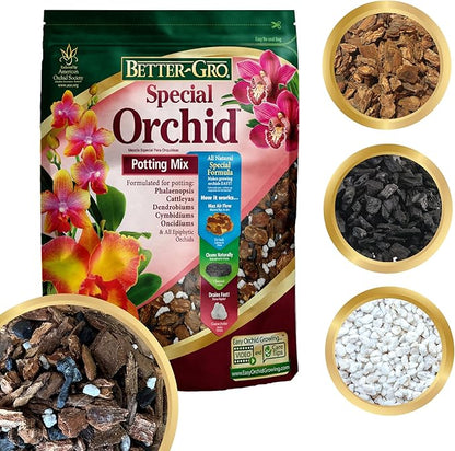 Better-Gro Special Orchid Mix - Premium Grade Orchid Bark Potting Mix for Potting, Repotting, Enhanced Drainage, Air Flow & Root Ventilation, for Phalaenopsis, Cattleyas, Dendrobiums, 8 Quarts