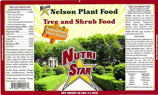 Nelson - Trees, Shrubs, & Evergreens Plant Food for In-Ground, Containers, & Patios, Granular Fertilizer, NutriStar 21-6-8 (25 lb.)