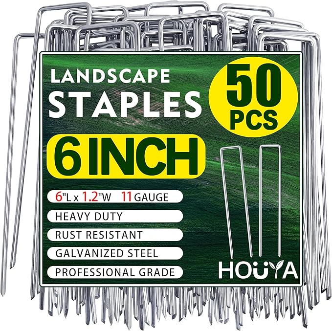 50 PCS Landscape Staples 6 Inch Galvanized Garden Stakes Garden Staples Pins Anti-Rust Ground Stakes for Weed Barrier, Irrigation Hose, Yard Lawn SOD, Landscape Fabric, Decor 6" L x1.2 W 50 pcs