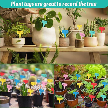 Plant Labels Tags 200Pcs T-Type Plant Markers Plastic Plant Label Garden Labels Tags Plant Labels for Outdoor Garden Waterproof Plant Label Identification Stakes with Permanent Marking Pen (Green)
