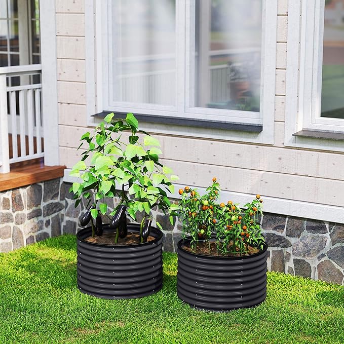 Outsunny Galvanized Raised Garden Bed Set of 2, Planters for Outdoor Plants with Safety Edging, Easy-to-Assemble Stock Tanks for Growing Flowers, Herbs and Vegetables, 3' x 3' x 2', Dark Gray