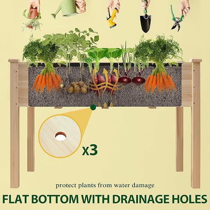 MUPATER 4x2FT Raised Garden Bed, Elevated Planter Box with Drainage Holes, Raised Garden Beds Outdoor with Legs for Herbs and Vegetables, Outdoor and Indoor, Natural Wood