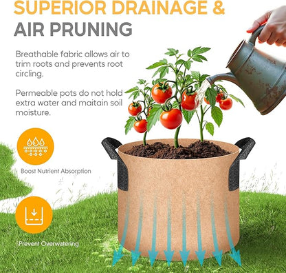 HealSmart Grow Bags 10 Pack 1 Gallon Breathable Reusable Planting Bags with Handles Non-Woven Fabric Plant Bags, Heavy Duty Gardening Pots for Indoor Hydroponic & Outdoor Vegetables Tomatoes