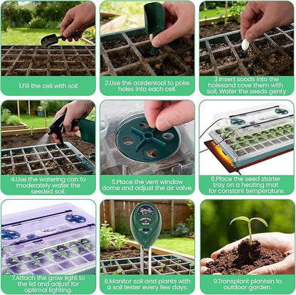 2 Pack 80 Cells Seed Starter Tray with Grow Light & Heat Mat, Plant Seed Starter Kit with Humidity Domes, Automatic Timer, and Adjustable Brightness for Indoor Greenhouse Gardening
