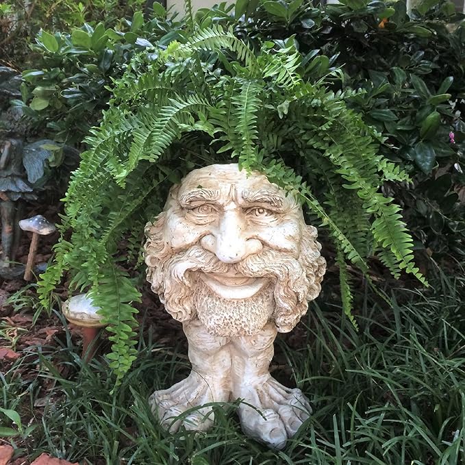homestyles 18 in. Antique White Axle The Muggly Statue Face Planter Holds 7 in. Pot