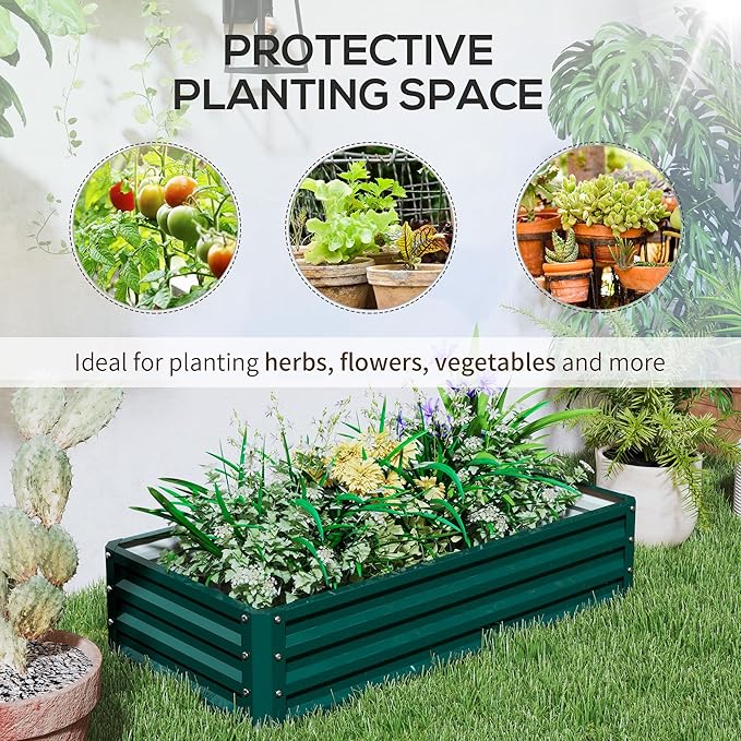 Outsunny Galvanized Raised Garden Bed, 4' x 2' x 1' Metal Planter Box, for Growing Vegetables, Flowers, Herbs, Succulents, Green