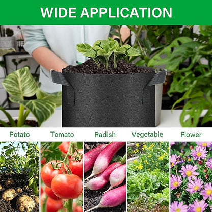 YSSOA 20-Pack 5 Gallon Grow Bags, Aeration Nonwoven Fabric Plant Pots with Handles, Heavy Duty Gardening Planter for Potato, Tomato, Vegetable and Fruits, Black