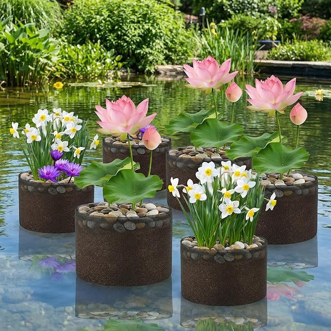 Hiceeden 6 Pcs Mesh Pond Plant Bag, 7" x 7.4" Reusable Pond Planting Pot, Breathable Plastic Aquatic Planter Grow Bags for Garden, Water Lily, Lotus, Hyacinth, Daffodil