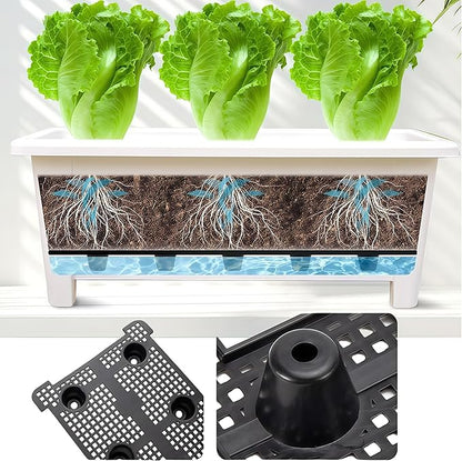 FAMZ Self Watering Planters Pots for Indoor Plants, 3 Pack 18.9 Inch Plastic Window Boxes Planters Herb Planter, Rectangle Rectangular Planter Windowsill Planters with Drainage and Saucer (White)
