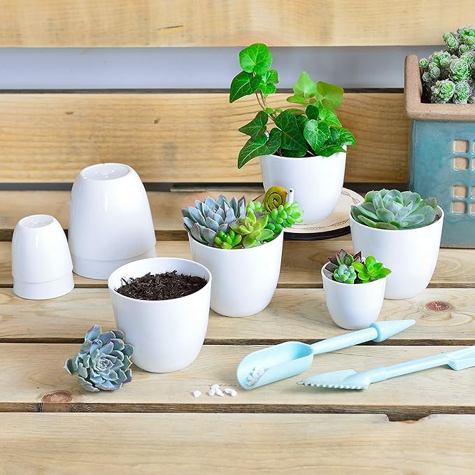 Youngever 10 Pack 3 Inch Mini Plastic Planters Indoor Flower Plant Pots, White Gardening Pot with Drainage for All House Plants, Flowers, Herbs, Succulents, NO Plant Included (Modern)