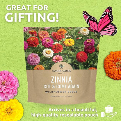 Zinnia Cut & Come Again Mix - Large 1 Ounce Packet - 4,000 Flower Seeds for Planting - Zinnia elegans