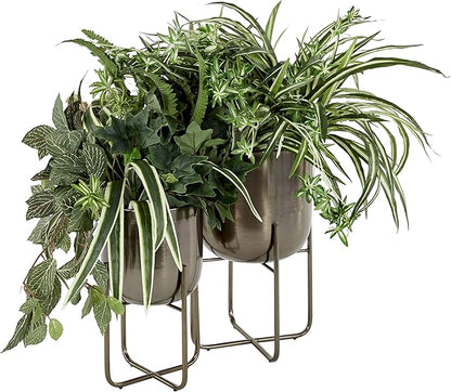 Deco 79 Metal Round Planter with Removable Stand, Set of 2 16", 13"H, Black