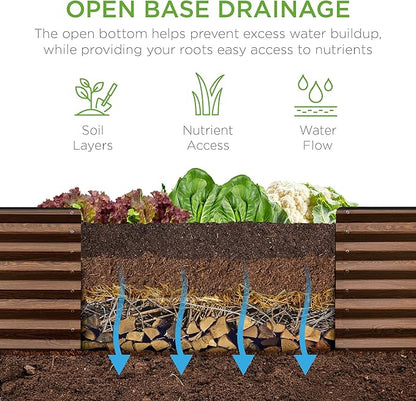 Best Choice Products 8x2x2ft Raised Outdoor Metal Garden Bed, Deep Root Box Planter for Vegetables, Flowers, Herbs, 240 Gallon Capacity, 100% Non Toxic Materials - Dark Brown Wood Grain