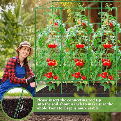 POILKMNI 66x17x49 Inch Garden Tomato Cages with 46 Gallon Grow Bags, Square Plant Support Trellis Assembled with Planter Bags, Garden Cucumber Vegetables Frames for Vertical Climbing Plants
