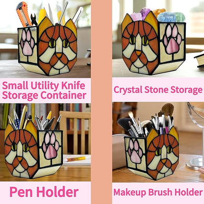 Stained Glass Orange Cat Planter,Indoor Flower Pots with Drainage,Cute Succulent Planter,Unique Orange Cat Flower Pot,Gifts for Plant Lovers 4.6x3x5.15 in