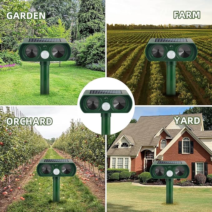 Ultrasonic Animal Repeller Outdoor Solar Deer Repellent Devices Waterproof, Motion Activated Animal Deterrent Devices to Scare Cat Squirrel Rabbit Raccoon Skunk for Yard Garden,4 Pack