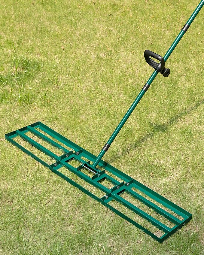 Lawn Leveling Rake 45x10'', Yard Leveling Rake for Soil with Adjustable Handle, Stainless Steel Lawn Leveler Tool for Garden, Backyard, Farm, Golf Course