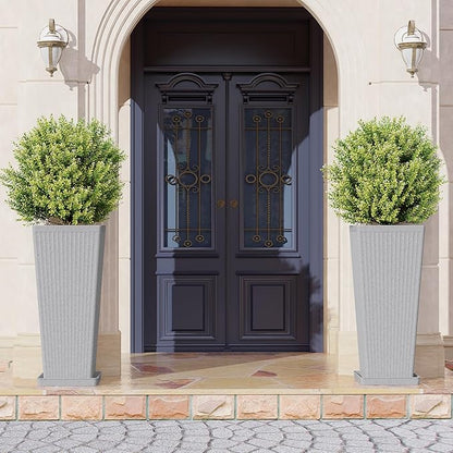 Tall Planters for Outdoor Plants Set of 2, 23.6" Large Taper Flower Plant Pots with Drainage Hole and Drainage Trays, Weather-Resistant Plastic planters for Patio, Porch, Garden, Grey