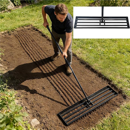 Lawn Leveling Rake, 42” x 10” Leveling Rake，Lawn Leveler w/ 72” Long Non-Slip Handle, Level Lawn Tool for Grass, Golf Field, Level Soil or Dirt Ground