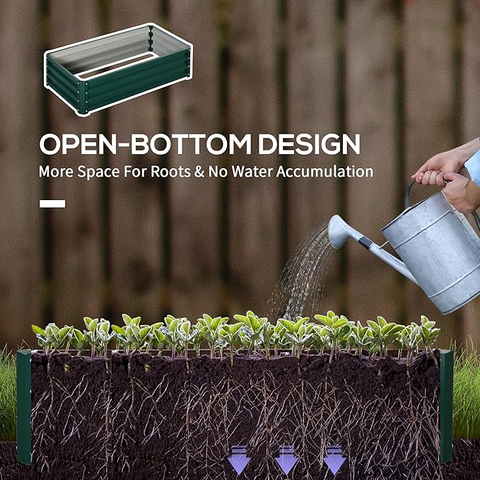 Outsunny Galvanized Raised Garden Bed, 4' x 2' x 1' Metal Planter Box, for Growing Vegetables, Flowers, Herbs, Succulents, Green