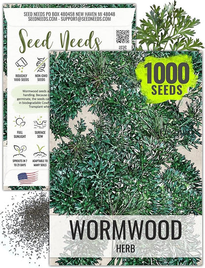 Seed Needs Wormwood Seeds for Planting - Non-GMO, Heirloom & Untreated Perennial Herb - Medicinal Herbs for Digestion & Gut Health (1 Pack)