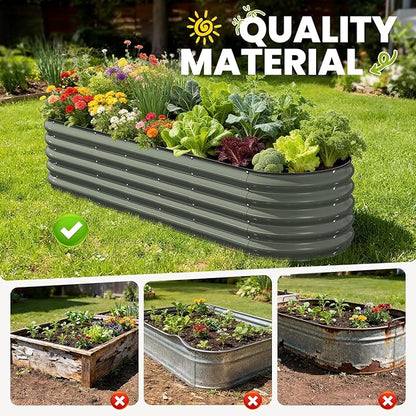 Raised Garden Bed, 8x2x1.5 FT Oval Raised Garden Beds Outdoor, 18” Raised Beds for Gardening Vegetables Flower Herb