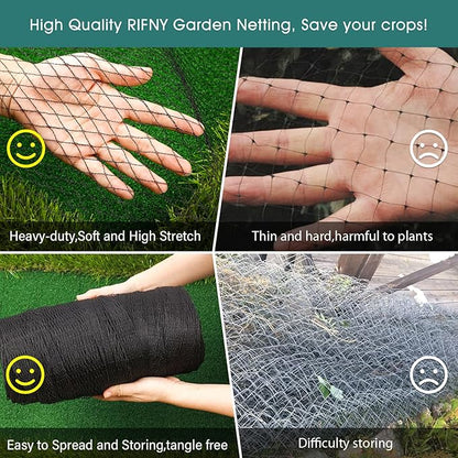 Bird Netting for Garden - 13 x 16.4 FT Heavy Duty Anti Bird Netting Mesh with Ties and Landscape Staples for Vegetable, Fruit Trees & Other Plants, Lasting Against Birds Deer Squirrels and Poultry