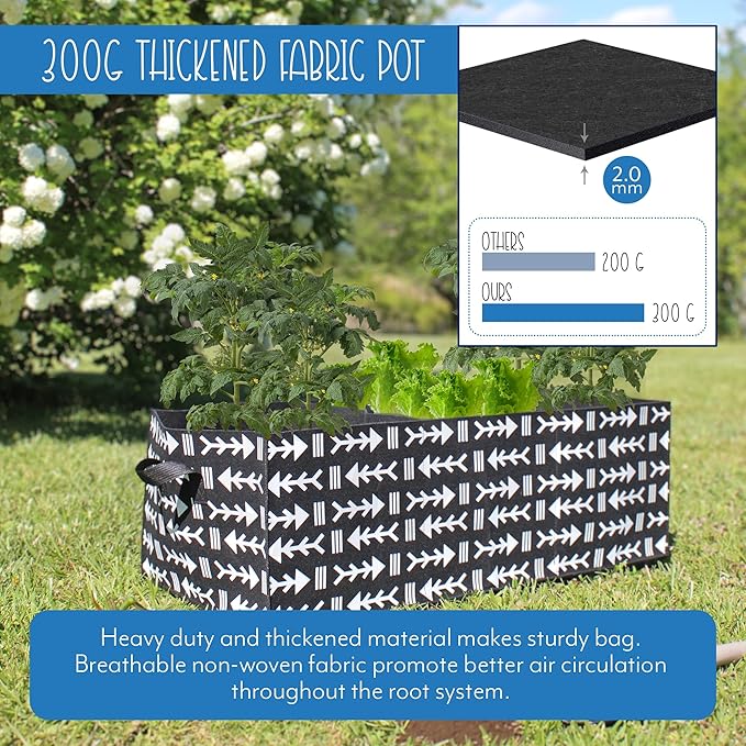Giant Rectangular Grow Bag (30-Gallon); 3-Section Large Decorative Fabric Raised Bed Planter, 3 x 1.3 x 1 Foot