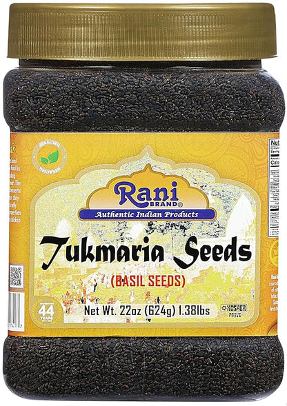 Rani Tukmaria (Natural Holy Basil Seeds) 1.38lbs (22oz) 624g PET Jar Used for Falooda / Sabja Dessert, Spice & Ayurveda Herbal ~ Gluten Friendly | NON-GMO | Kosher | Vegan | Indian Origin