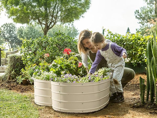 Plant & Plot Galvanized Raised Garden Beds Outdoor // Planter Raised Beds for Gardening, Vegetables, Flowers // Large Metal Garden Box (White) // Tool-Free Assembly