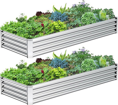 2PCS 8x2x1FT Galvanized Raised Garden Bed Kit, Galvanized Planter Raised Garden Boxes Outdoor, Large Metal Raised Garden Beds for Vegetables-Silver
