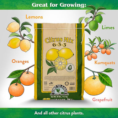 Down To Earth All Natural Fertilizers Organic Citrus Mix - Plant Food for Lemons, Limes, Oranges and Avocados 6-3-3, 25 lb