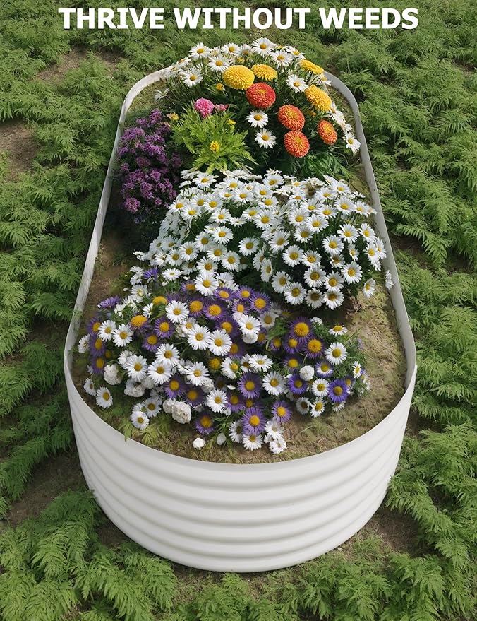 GarveeLife 8x4x1.5 ft Galvanized Raised Garden Bed - 18“ Tall Metal Planter Box for Vegetables, Flowers, Herbs, Rust-Resistant Outdoor Garden Box, Easy Assembly Raised Beds for Gardening, Beige