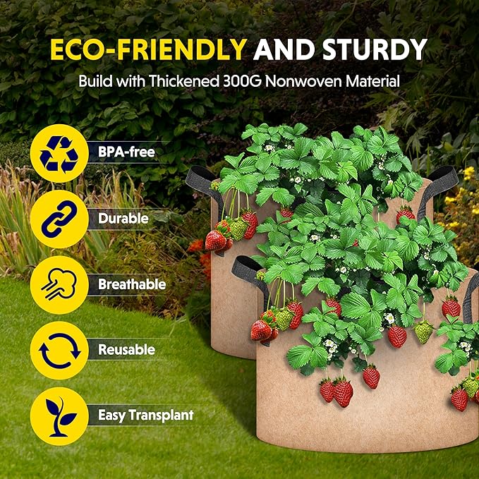 iPower Plant Grow Bag 7 Gallon 6-Pack Heavy Duty Fabric Pots, 300g Thick Nonwoven Fabric Containers Aeration with Nylon Handles, for Planting Vegetables, Fruits, Flowers, Tan 2024 Version