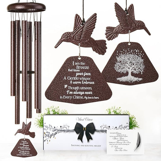 32 Inch Hummingbird Memorial Wind Chimes Outdoor, Sympathy Gifts for Loss of Loved One, Memorial Gifts for Loss of Mom, Sympathy Wind Chimes for Mother, Father, Brother, Sister
