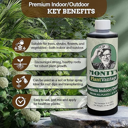 PlantVantage Premium Indoor/Outdoor Plant Food – Liquid Fertilizer for Indoor Plants & Outdoor Use, NPK 4-15-12 with Zinc & Iron, Liquid Plant Food for Houseplants & Vegetables – Easy Root Feed – 8 oz