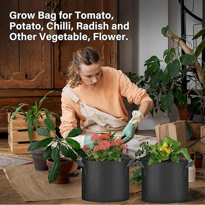 HealSmart Plant Grow Bags 7 Gallon, Tomoato Planter Pots 5-Pack with Handles, Aeration Nonwoven Fabric, Heavy Duty Gardening Planter for Vegetable, Herbs and Flowers, Black New