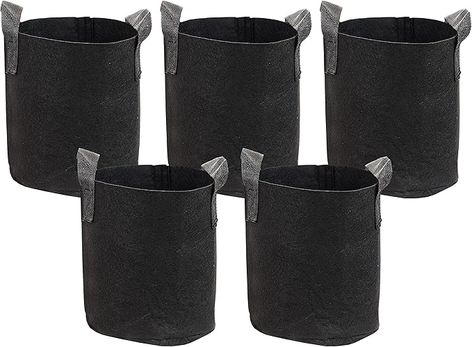 Sunnydaze 5-Pack of 2-Gallon Garden Grow Bags for Vegetables - Black 300 GSM Non-Woven Polypropylene Felt Fabric Flower Pots and Planters with Handles - Gardening Containers