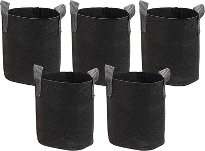 Sunnydaze 5-Pack of 2-Gallon Garden Grow Bags for Vegetables - Black 300 GSM Non-Woven Polypropylene Felt Fabric Flower Pots and Planters with Handles - Gardening Containers