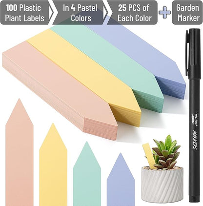 Mr. Pen- Plastic Plant Labels, 100 Pcs, 4", Pastel Colors Plant Markers, Tags, Garden Labels, Waterproof Markers for Outdoor Garden, Planting Sticks for Seeds