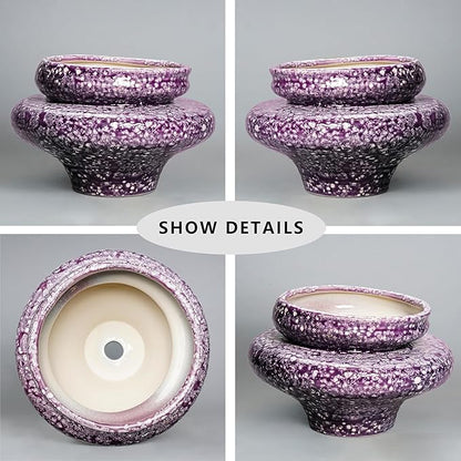 Ceramic Planters - 11 Inch Ceramic Pots for Plants with Drainage Hole, Decorative Planters for Indoor Outdoor, Unique Flower Pots, Garden Office House Decor, Gifts for Plants Lover, Purple