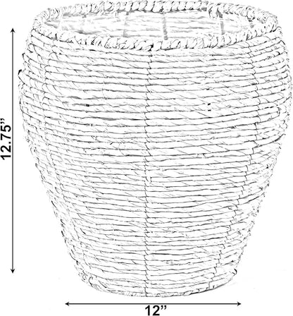 Woven Round Flower Pot Planter Basket with Leak-Proof Plastic Lining - Medium